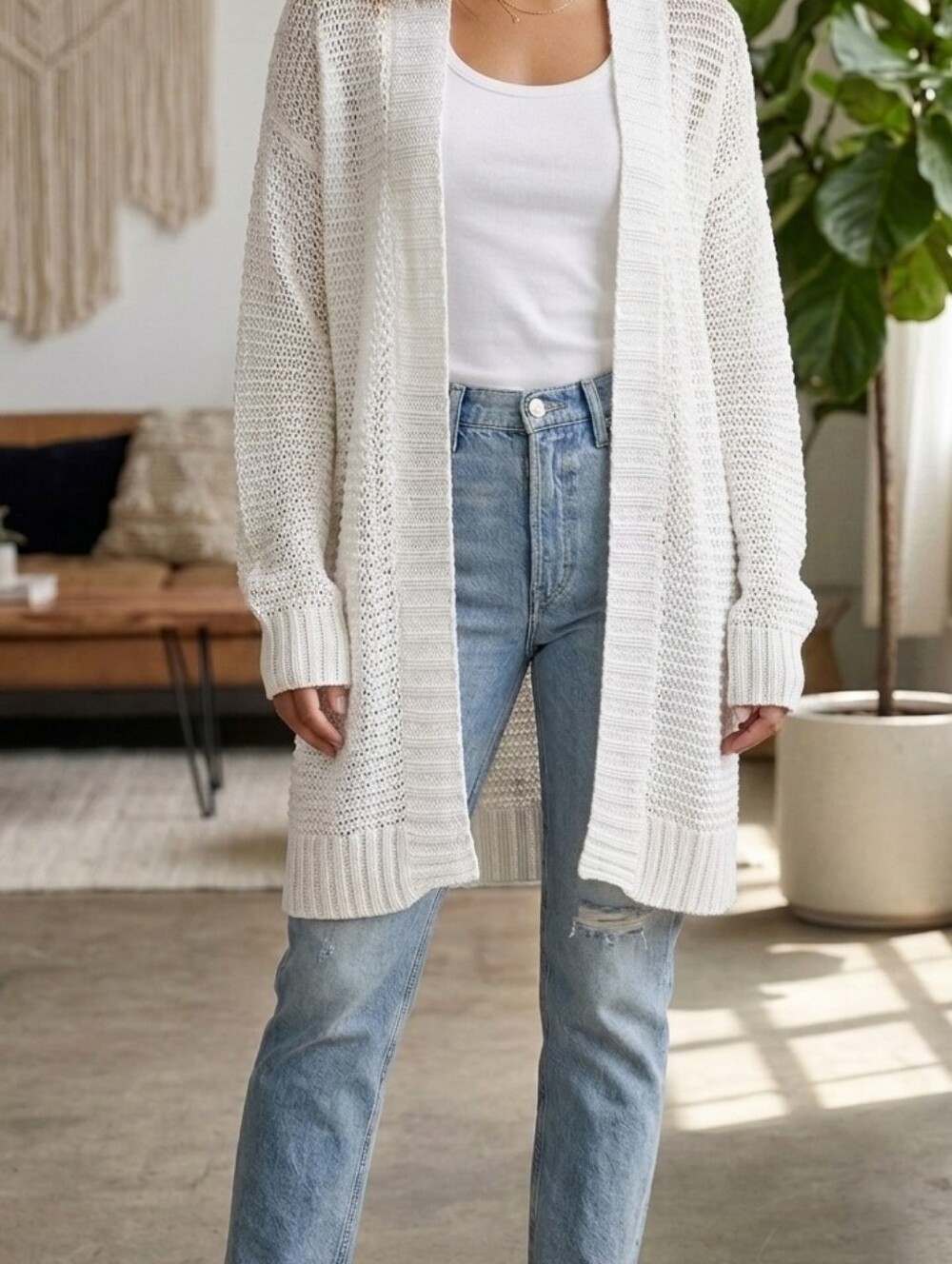 Talbot Women's XL White Open Knit Cardigan Sweater Long Sleeves
